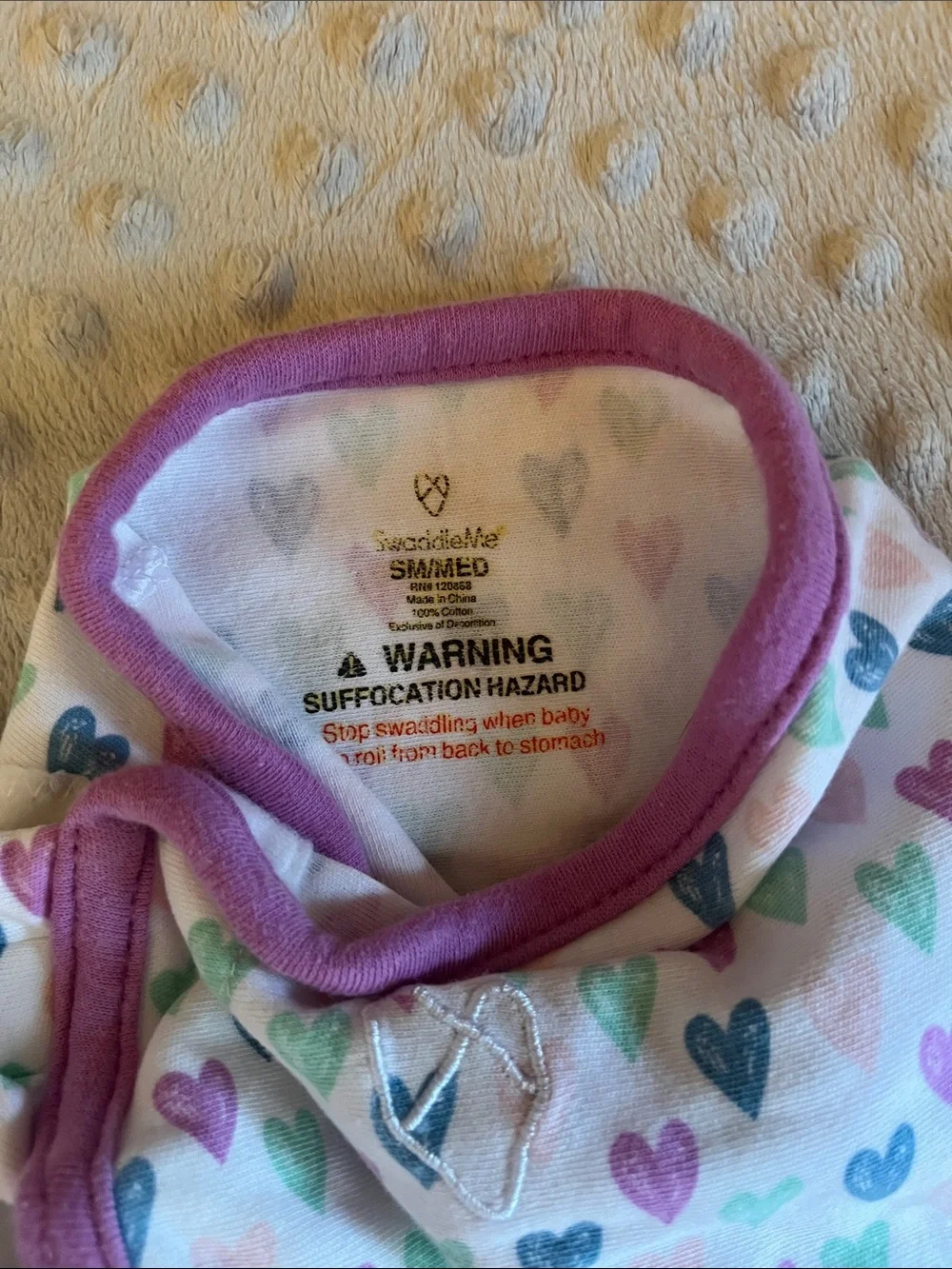 SwaddleMe Infant Swaddle with Purple Trim and Multicolor Heart Print